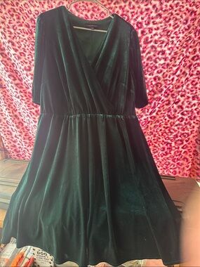 Lane Bryant Emerald Green Velvet Midi Wrap Dress